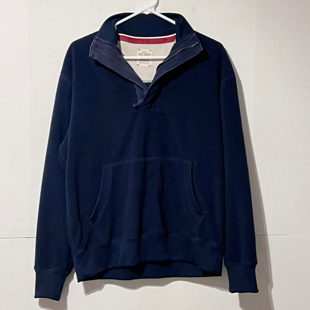 Old Navy Mens Jacket Jumper Size M Navy Blue Fleece Waffle Knit Neck Thermal